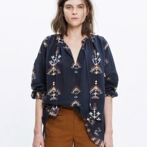 Madewell Marta Boho Cotton Folkstitch Peasant Blouse - Size XS-S EUC